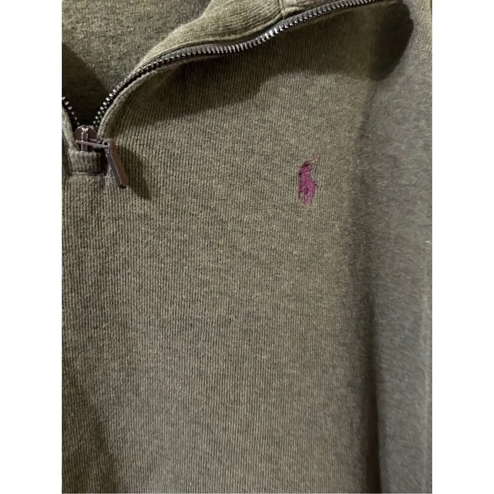 POLO Ralph Lauren Men’s Quarter-Zip Pullover Sweater Olive Green L Purple‎ Pony